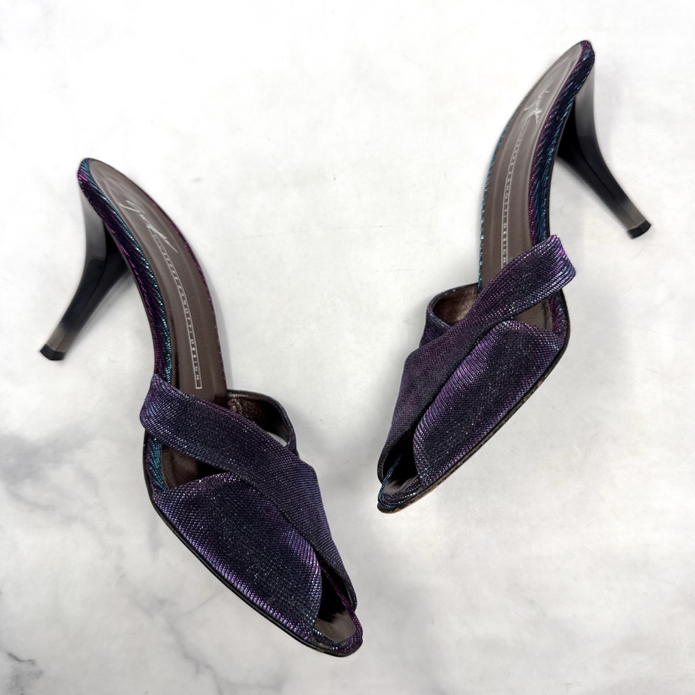 Giuseppe Zanotti Vicini Vintage Y2K Glitter Lurex Slide Mule Sandal Heels Retro - Picture 6 of 15